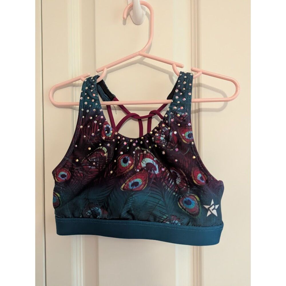 Rebel Athletic peacock Rhinestone Bra YM cheer dance